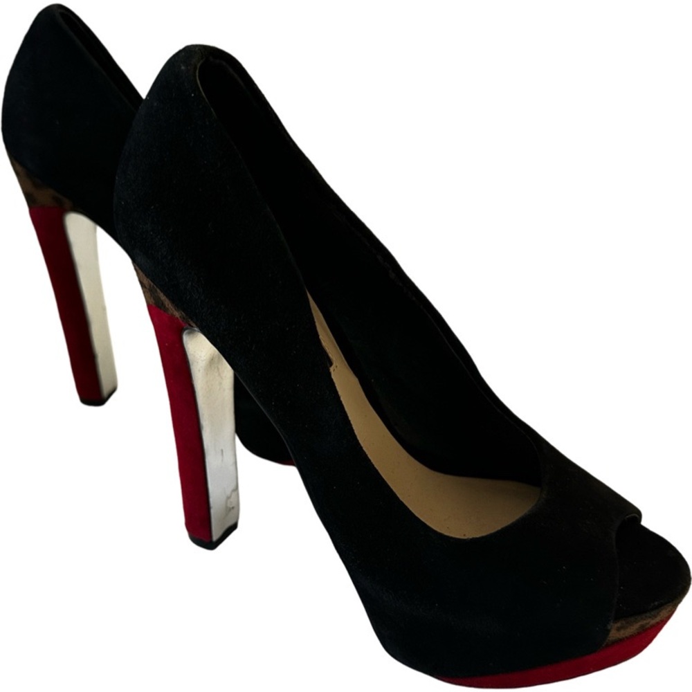 H by Halston Black and Red Peep-Toe Heels